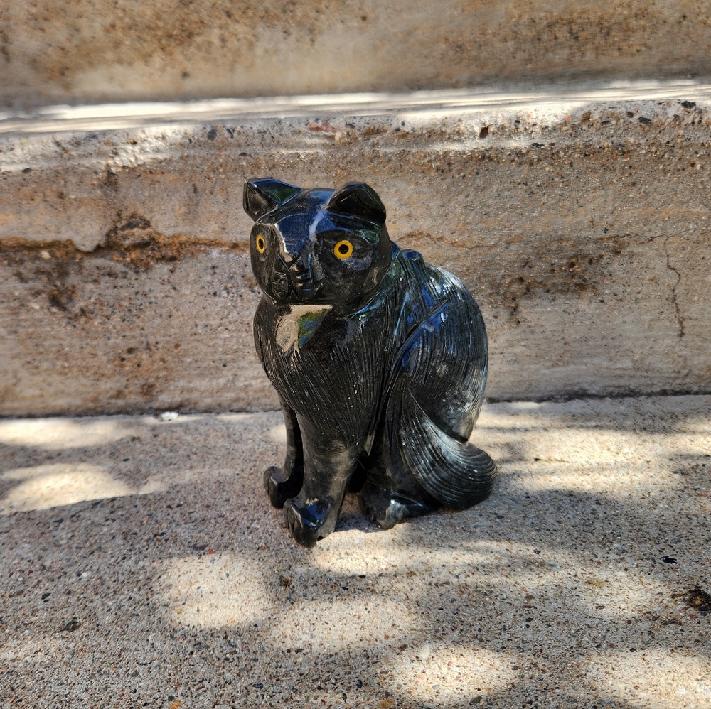 New Soapstone Gray Cat Figure - Picture 2 of 9
